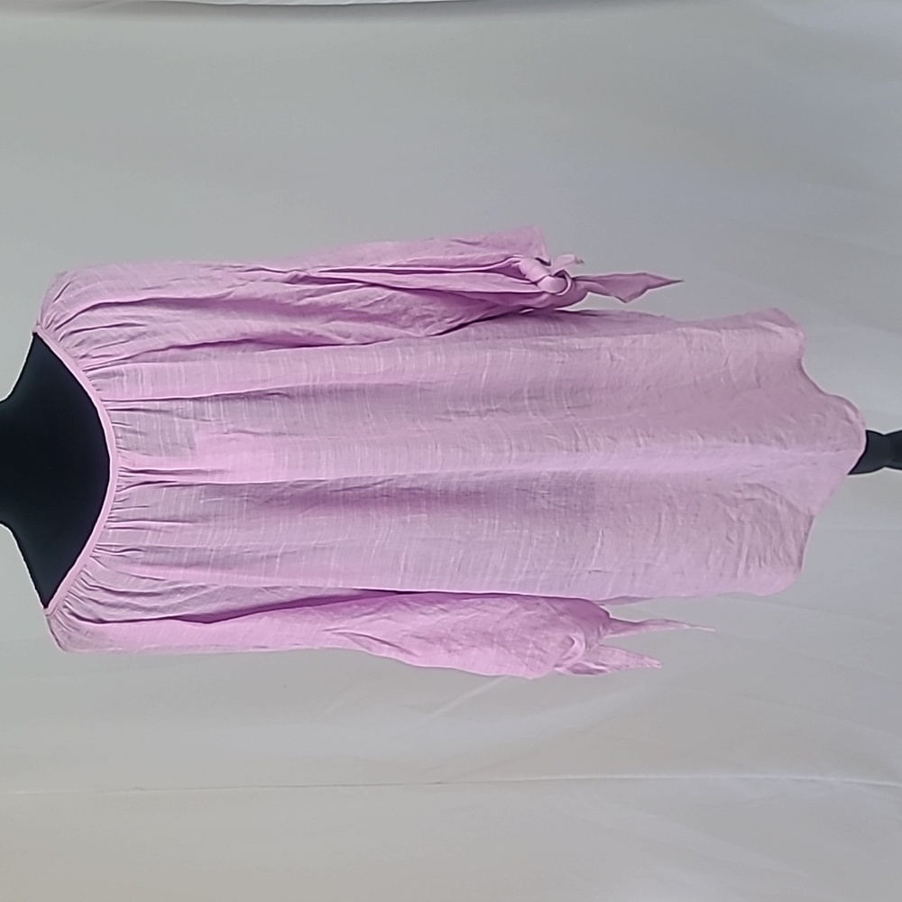 NY Collection women plus size 2X tunic 3/4 tied sleeve pink crochet lace trim - Picture 5 of 6